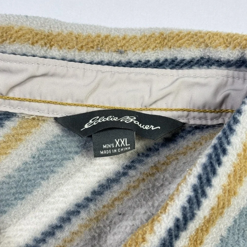 Eddie Bauer Shirt Jacket Mens 2XL Striped Fleece Button Front Lined‎ Collared